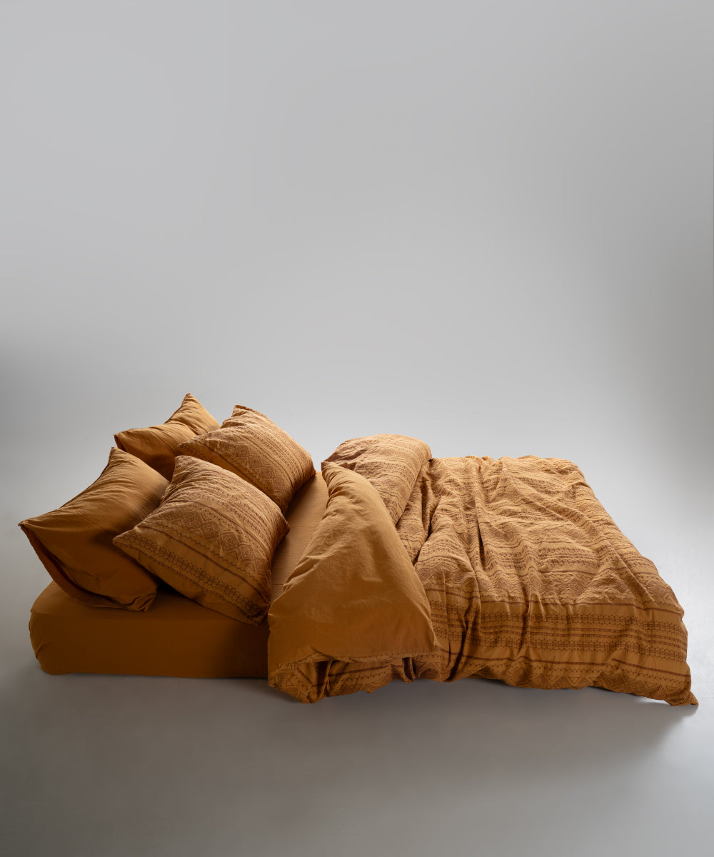 %100 Pamuk Stonewash Nevresim Takımı Coastal Trio - Mustard