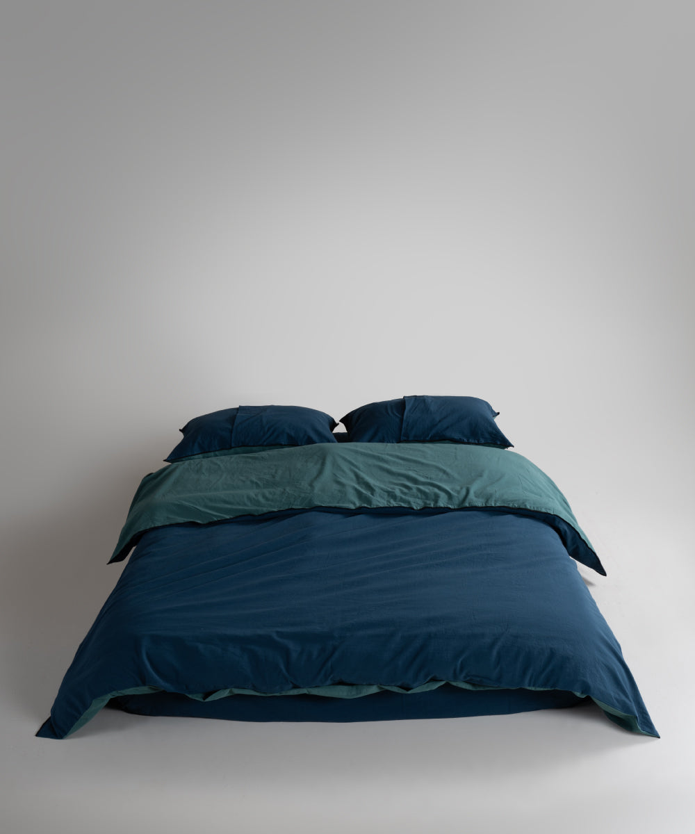 Essualte Doubleface %100 Pamuk Nevresim Takımı Dark Green / Dress Blue