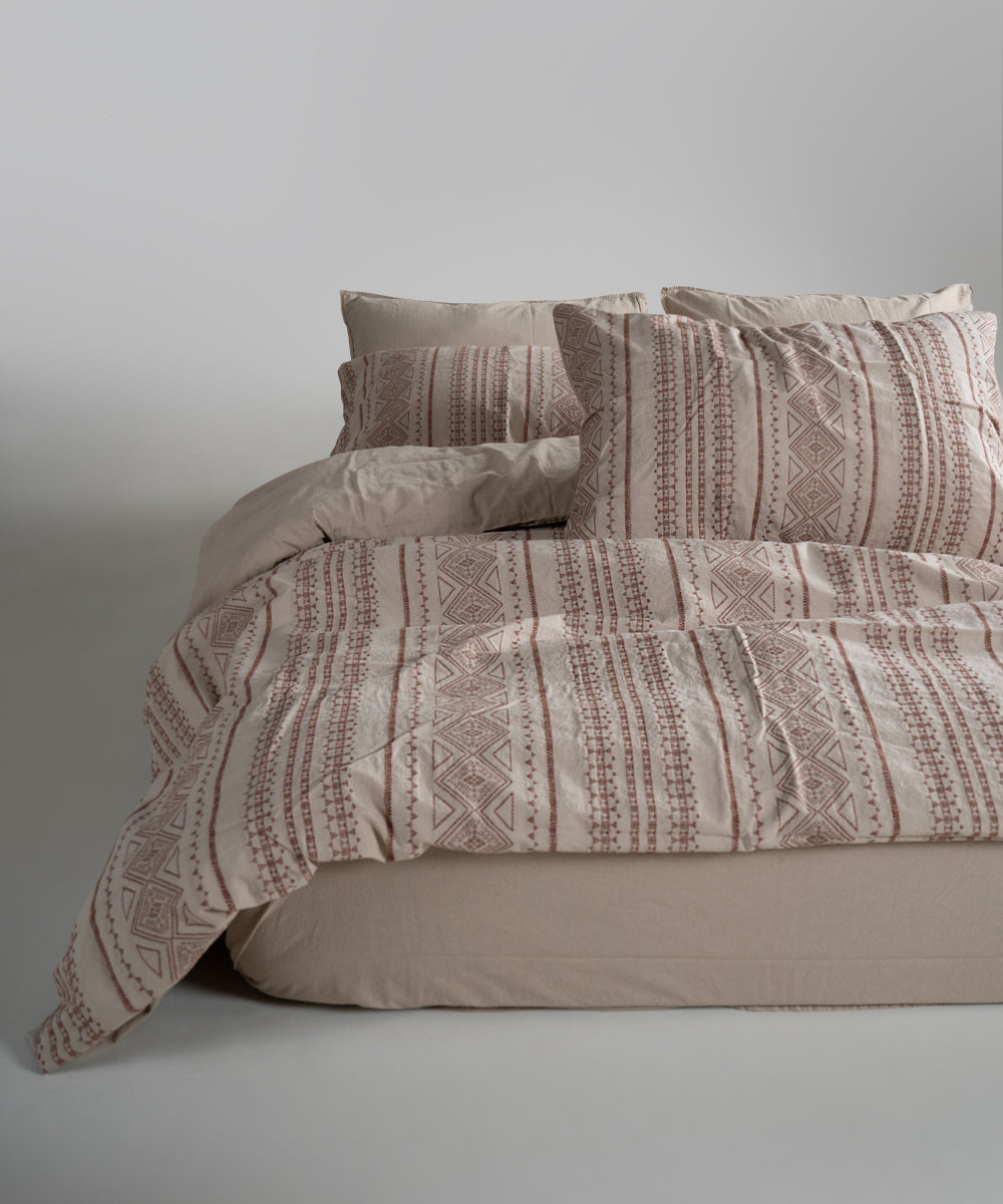 %100 Pamuk Stonewash Nevresim Takımı Coastal Trio - Oxford Tan