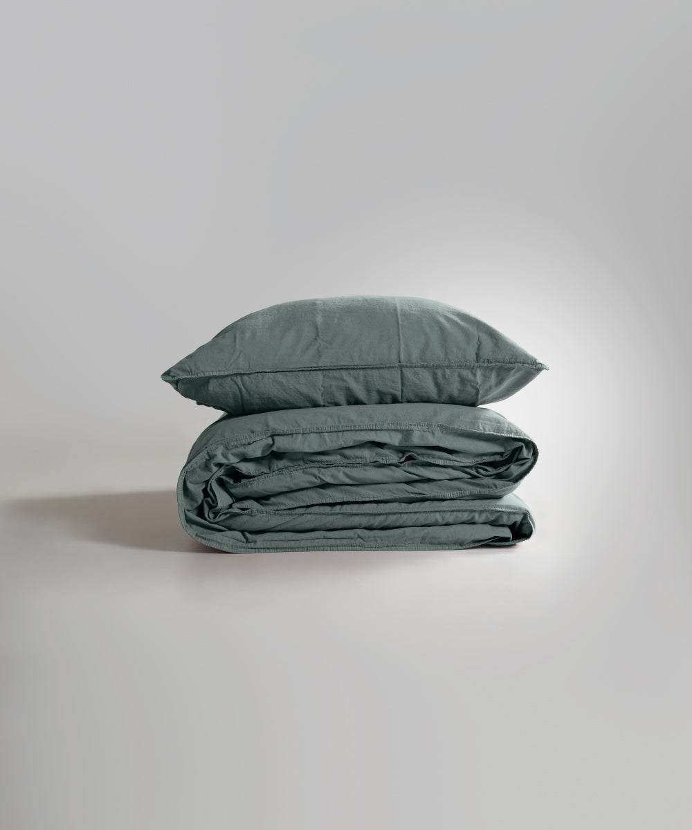 Stonewash 100% Yıkanmış Pamuk Nevresim Takımı Natural Green