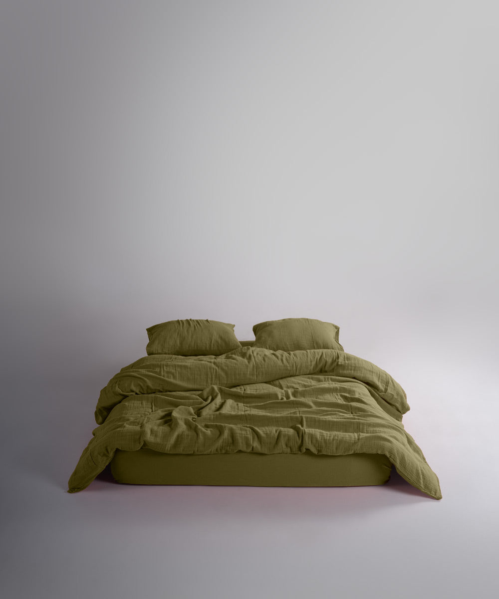 %100 Pamuk Yıkamalı Müslin Çarşaf Set - Olive