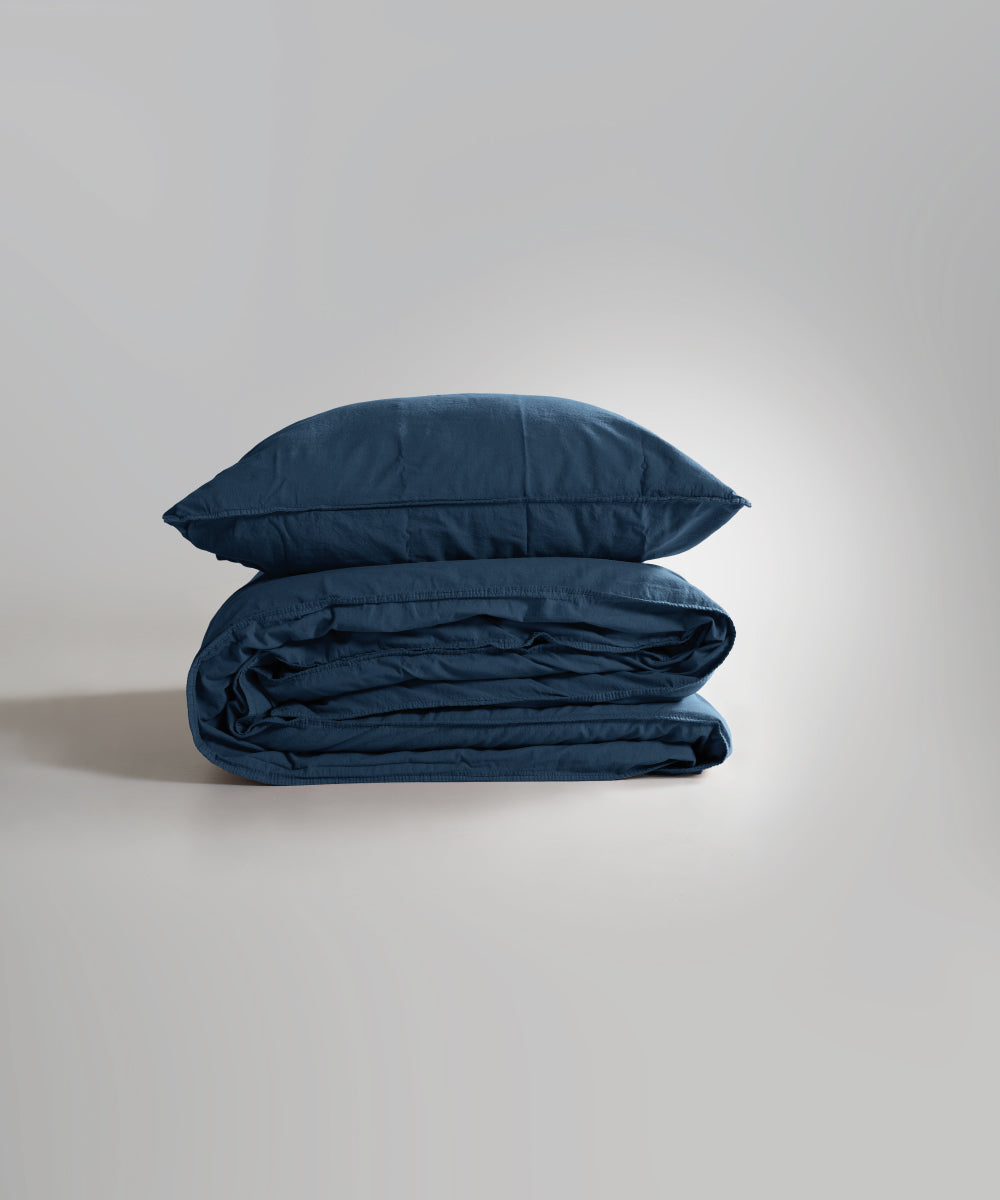 Stonewash 100% Yıkanmış Pamuk Nevresim Seti Dress Blue