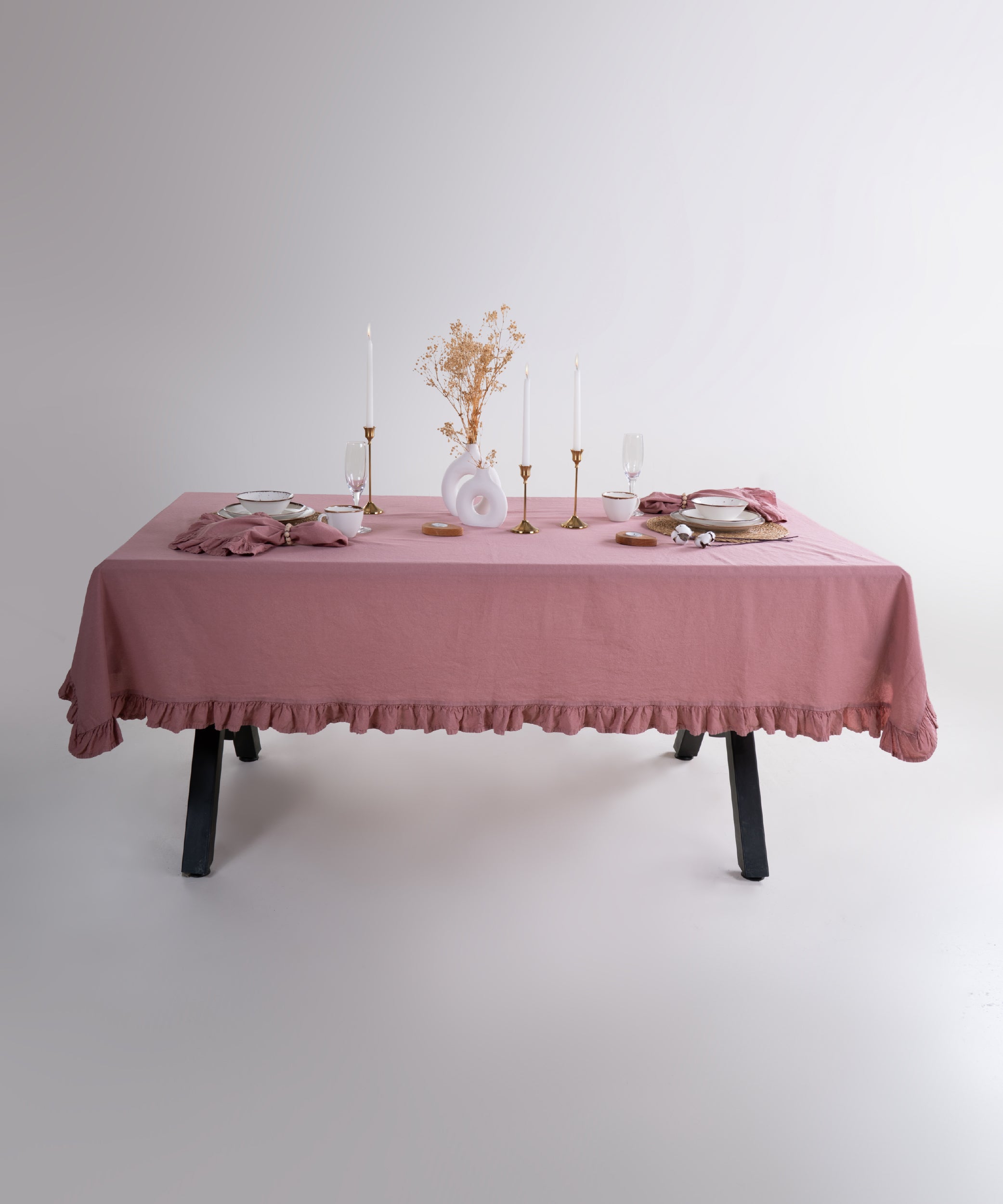 Stonewash %100 Pamuk Exclusive Masa Örtüsü Old Rose - 140X200cm