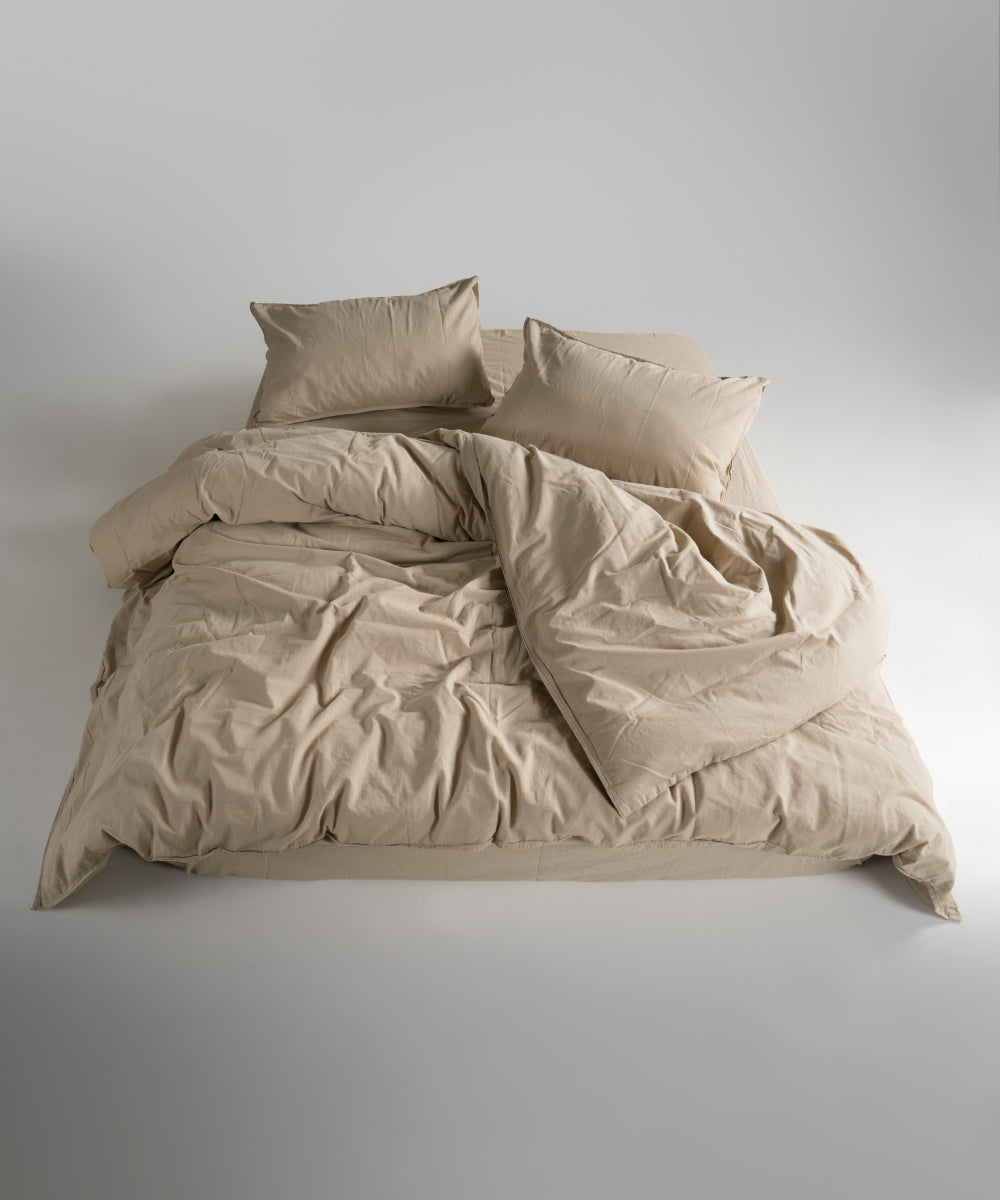 Stonewash 100% Yıkanmış Pamuk Nevresim Takımı Oxford Tan