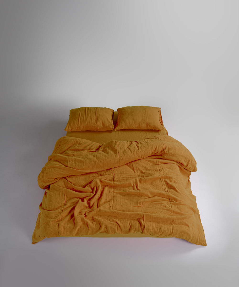 %100 Pamuk Yıkamalı Müslin Çarşaf Set - Mustard