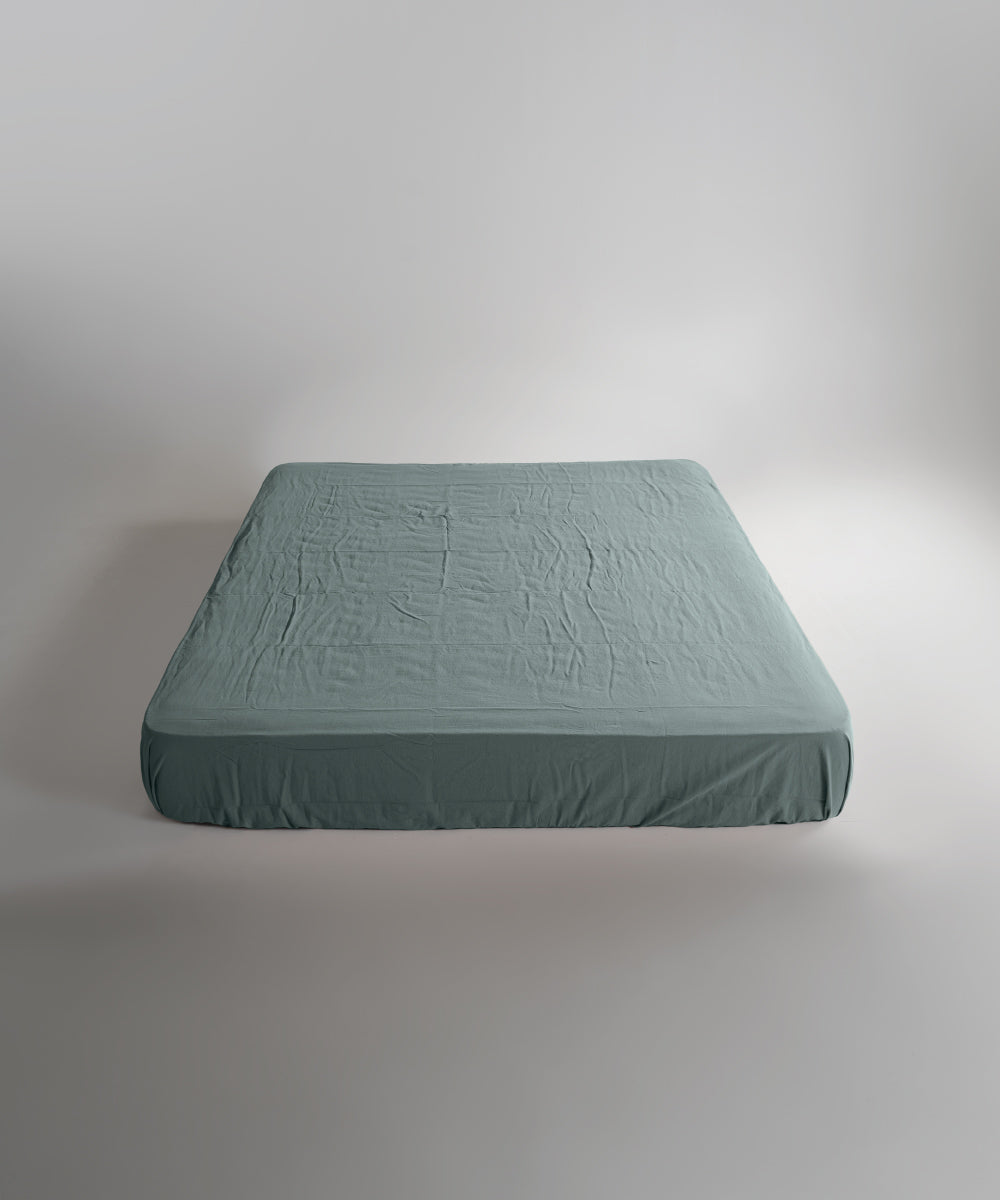 Stonewash 100% Yıkanmış Pamuk Çarşaf Set Natural Green