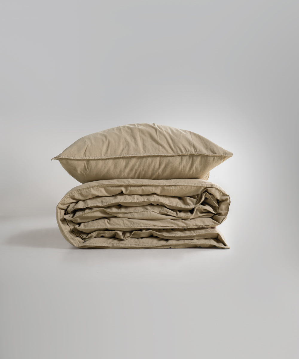 Stonewash 100% Yıkanmış Pamuk Çarşaf Set Oxford Tan