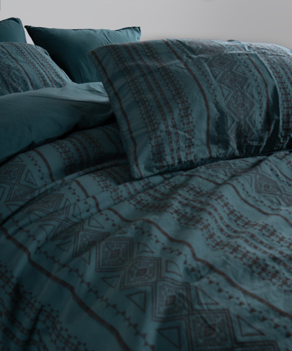 %100 Pamuk Stonewash Nevresim Takımı Coastal Trio - Dark Green