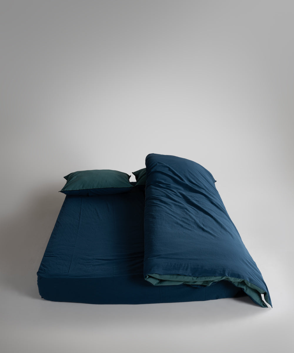 Essualte Doubleface %100 Pamuk Nevresim Takımı Dark Green-Dress Blue