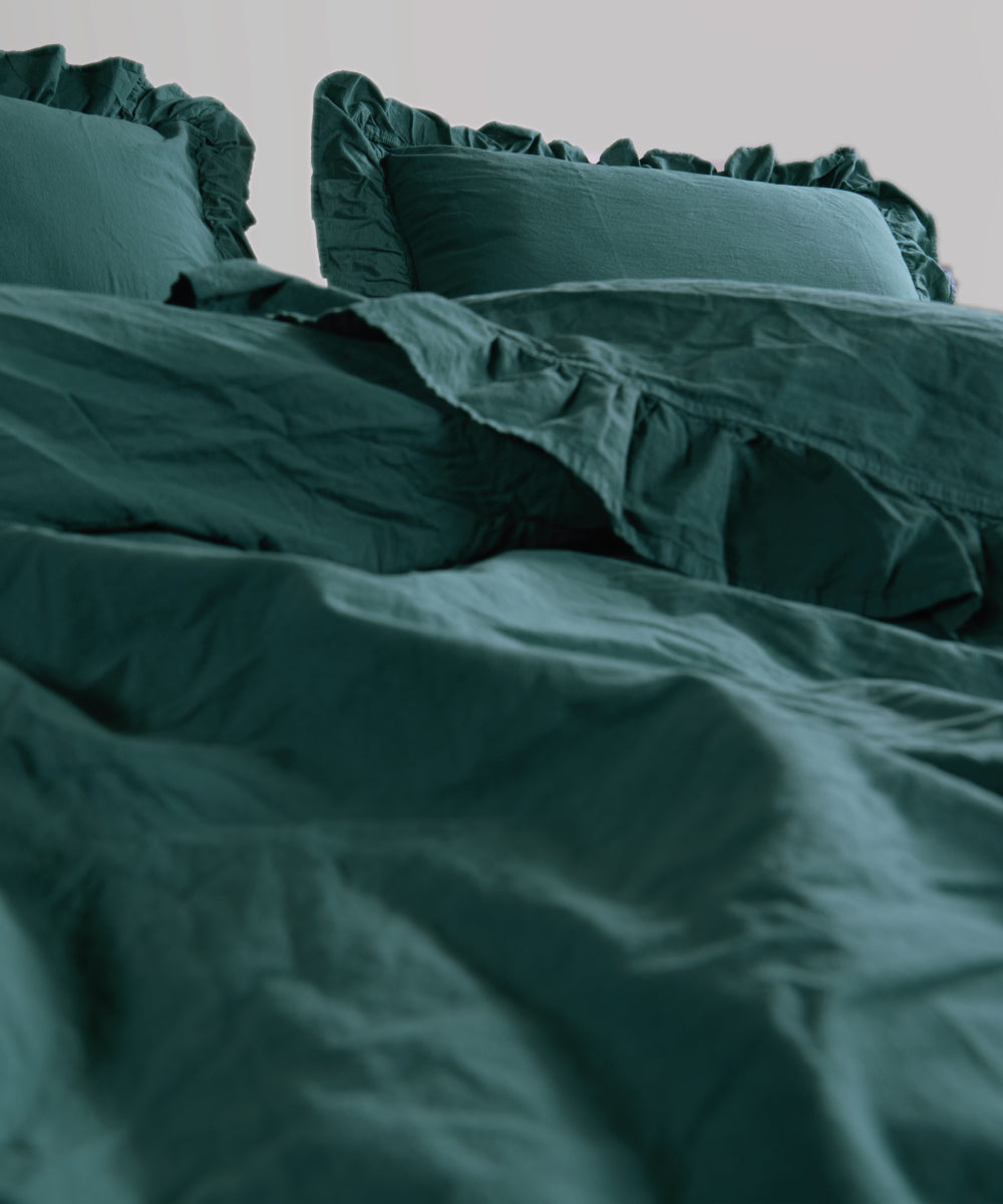 Stonewash 100% Yıkanmış Pamuk Exclusive Nevresim Takımı Dark Green