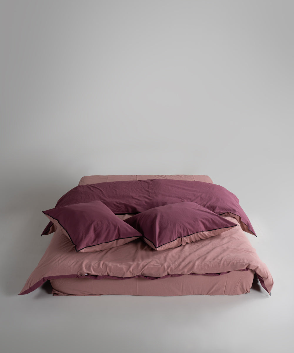 Essualte Doubleface %100 Pamuk Nevresim Takımı Old Rose-Raspberry