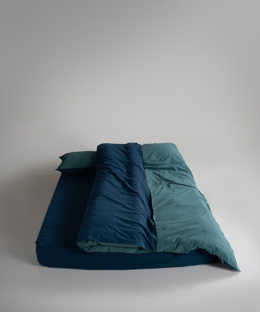 Essualte Doubleface %100 Pamuk Nevresim Takımı Dark Green-Dress Blue