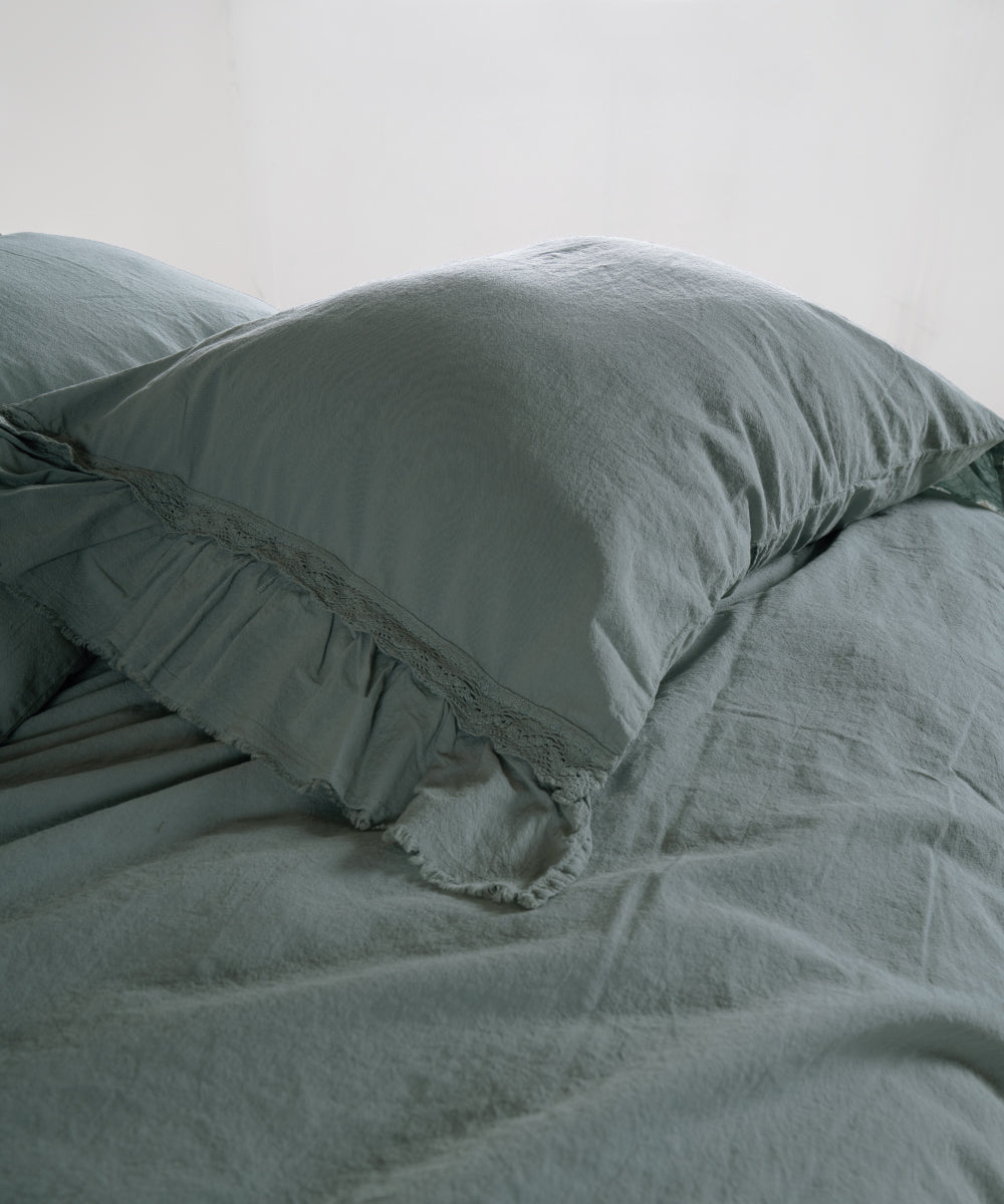 %100 Pamuk Stonewash Nevresim Takımı - Francesca Natural Green