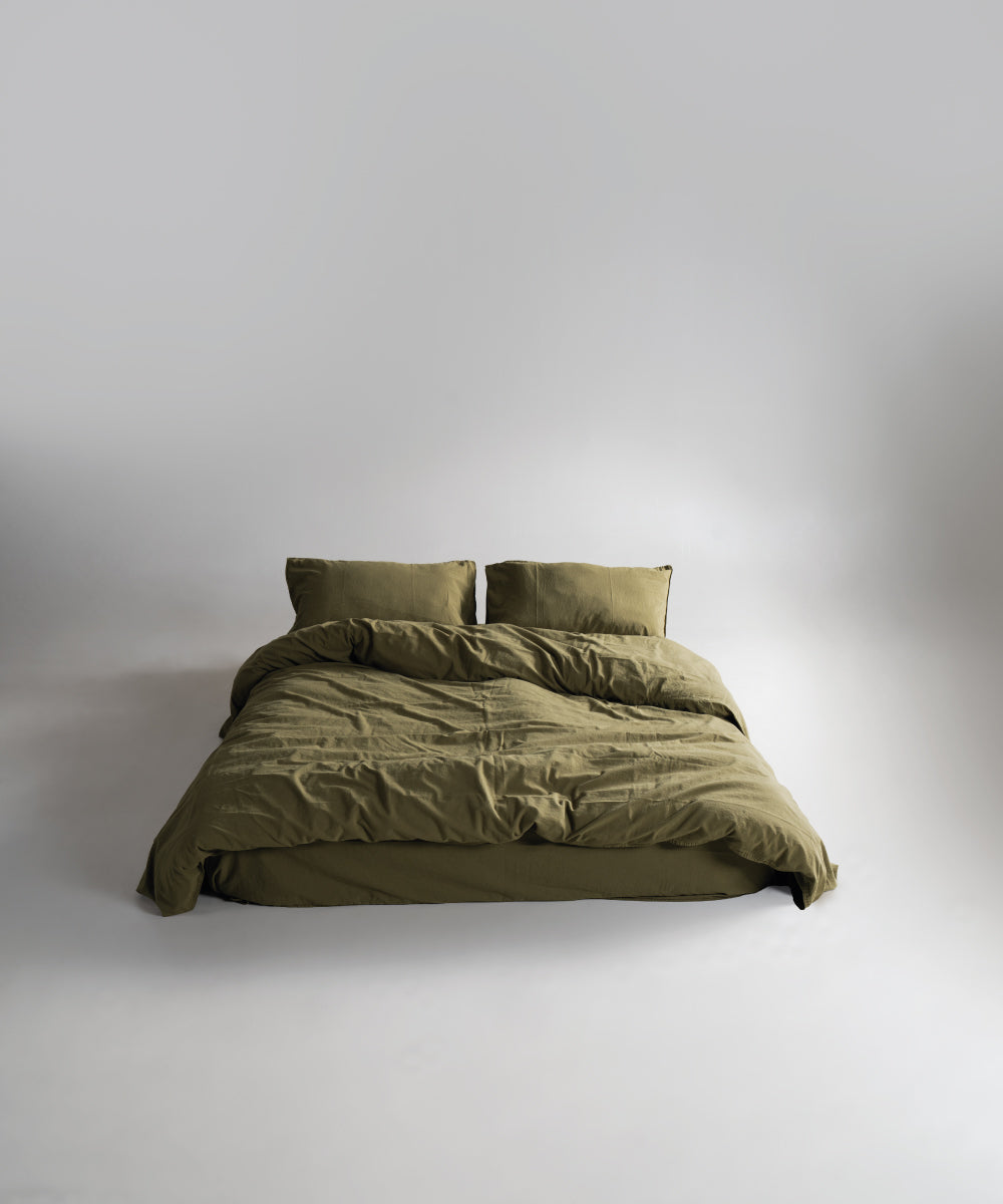 Stonewash 100% Yıkanmış Pamuk Çarşaf Set Olive
