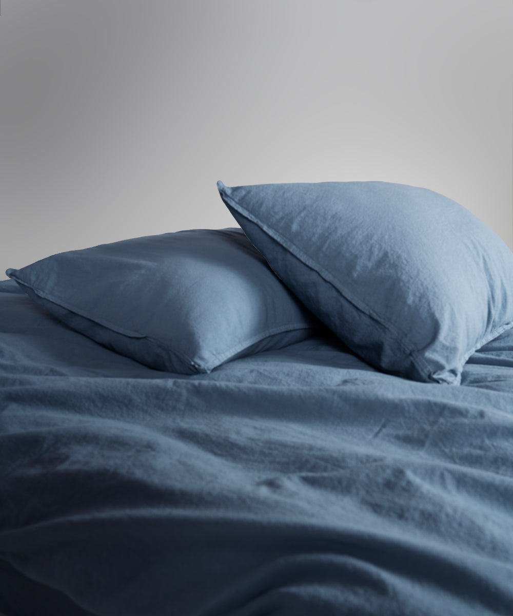 Stonewash 100% Yıkanmış Pamuk Nevresim Takımı Akdeniz Mavisi