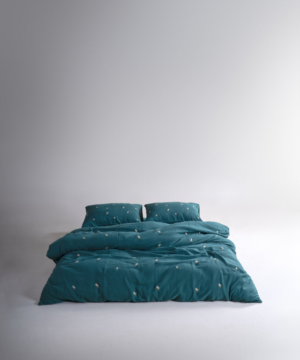 Printemps %100 Pamuk Yıkamalı Nakışlı Müslin Nevresim Takımı Dark Green