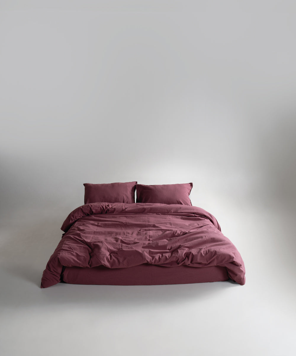 Stonewash 100% Yıkanmış Pamuk Çarşaf Raspberry