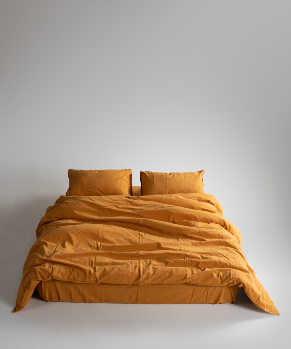 Stonewash 100% Yıkanmış Pamuk Nevresim Takımı Mustard