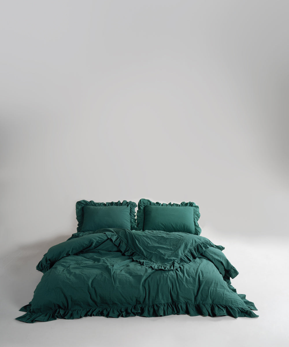 Stonewash 100% Yıkanmış Pamuk Exclusive Nevresim Takımı Dark Green