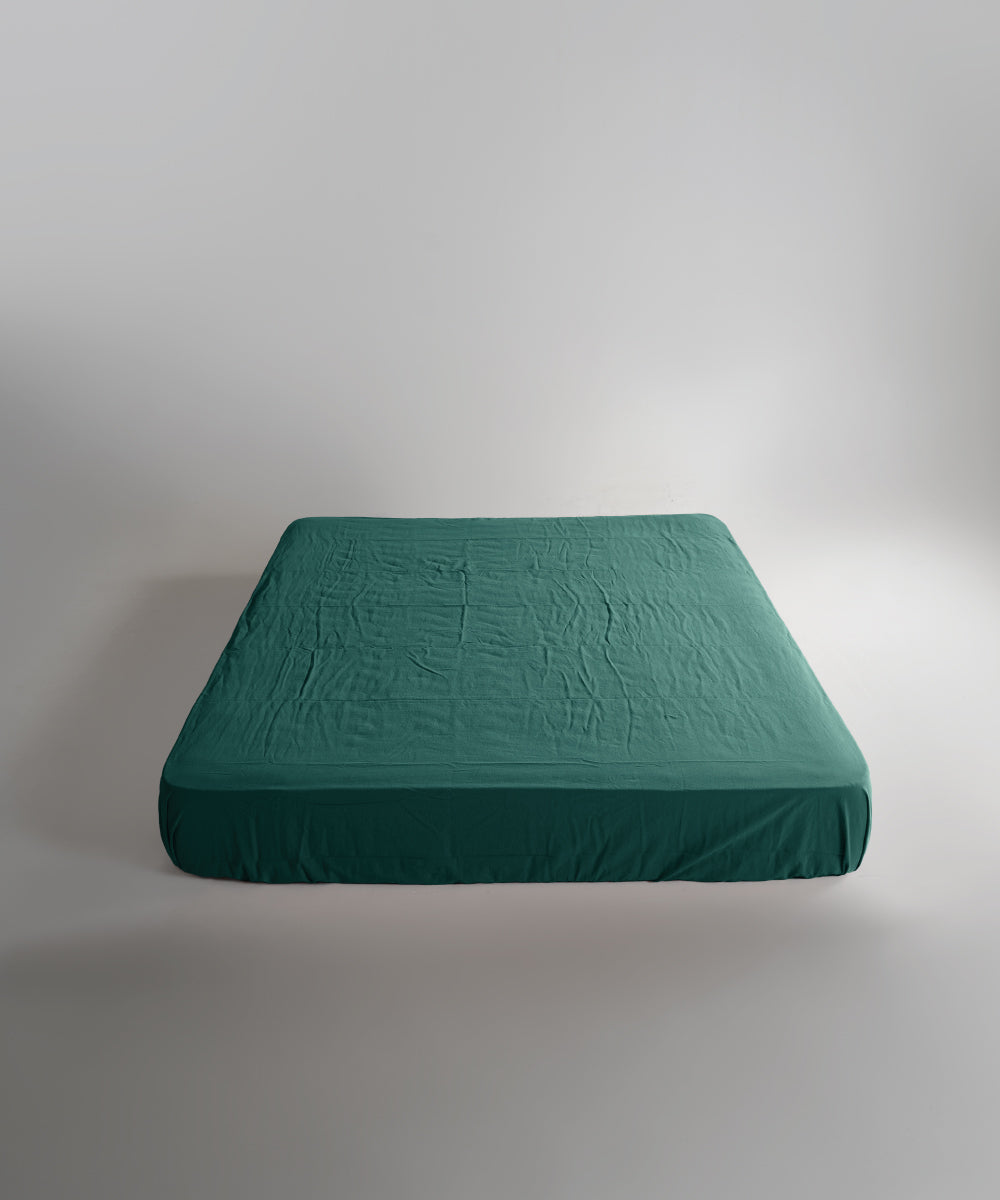 Stonewash 100% Yıkanmış Pamuk Çarşaf Set Dark Green