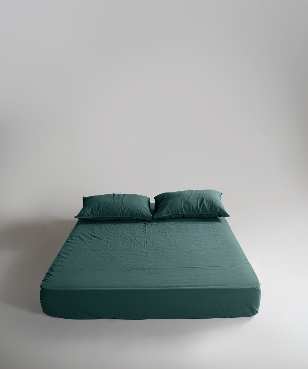Stonewash 100% Yıkanmış Pamuk Nevresim Takımı Dark Green