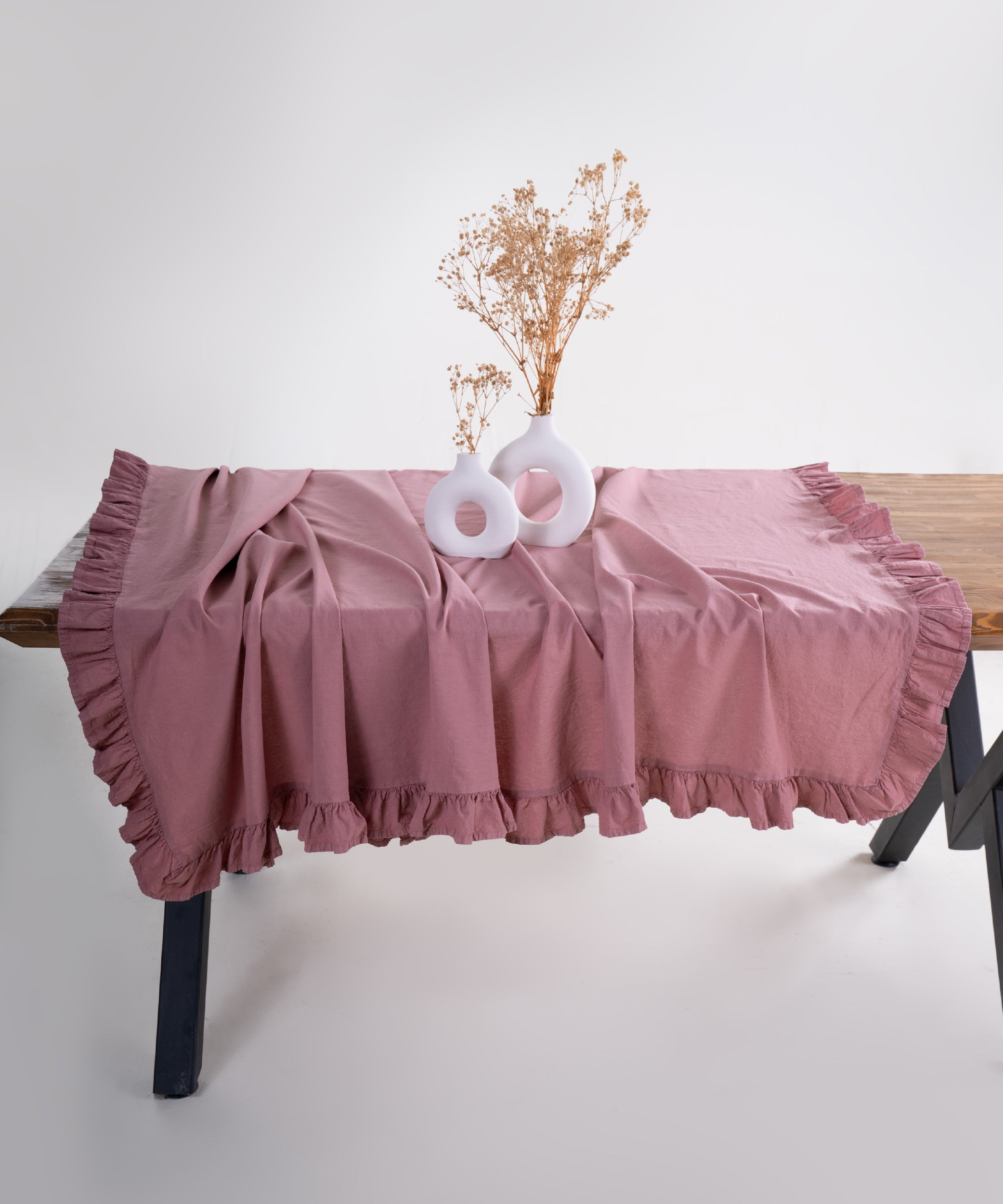 Stonewash %100 Pamuk Exclusive Masa Örtüsü Old Rose - 140X200cm