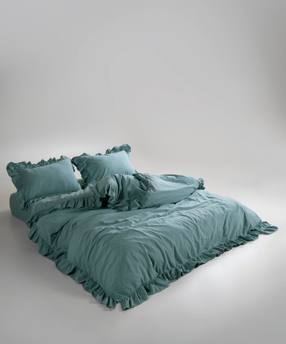 Stonewash 100% Yıkanmış Pamuk Exclusive Nevresim Takımı Akdeniz Mavisi