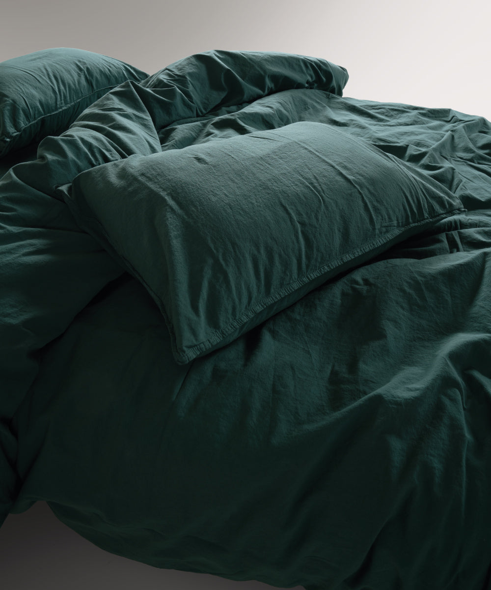 Stonewash 100% Yıkanmış Pamuk Nevresim Seti Dark Green