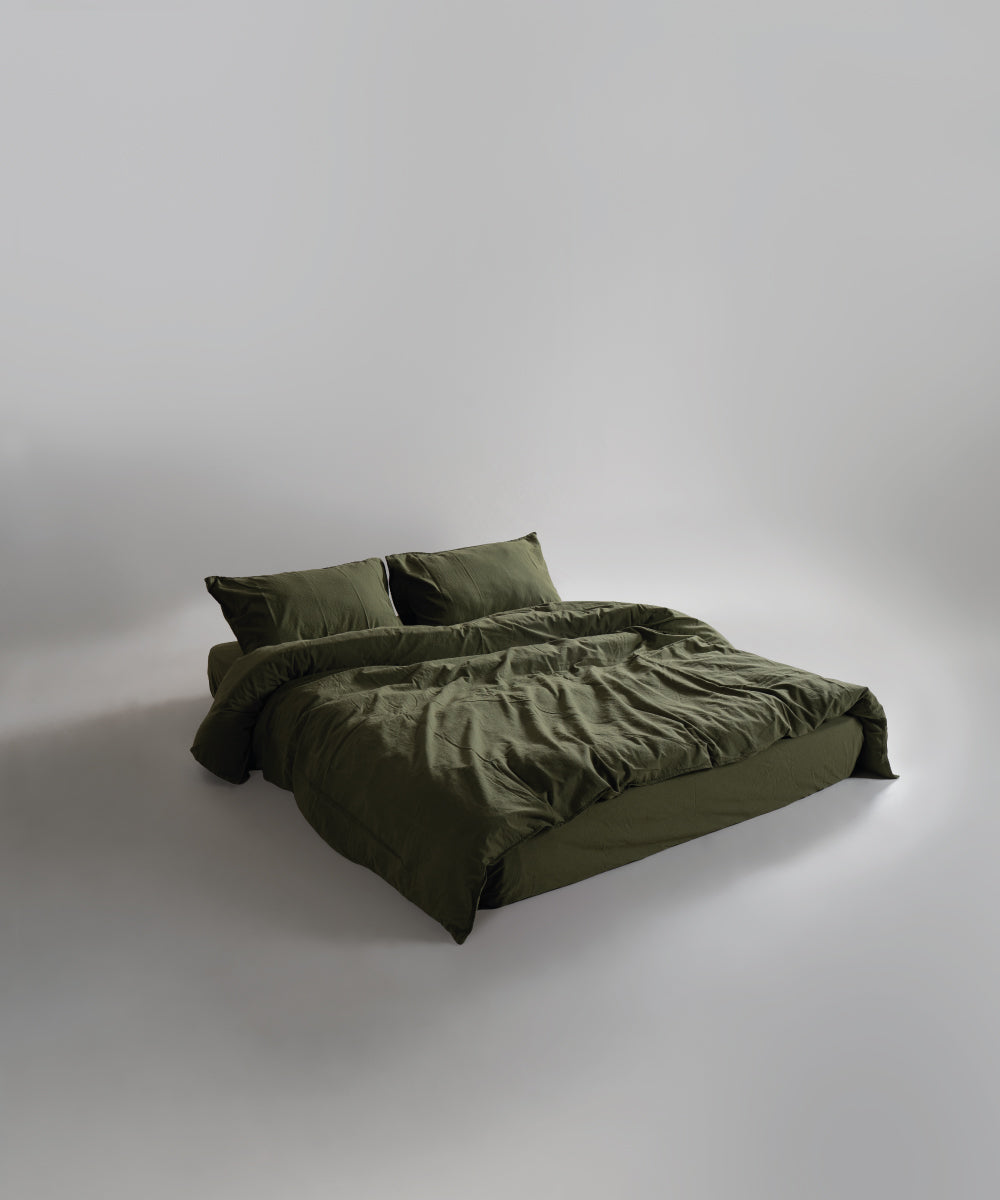 Stonewash 100% Yıkanmış Pamuk Çarşaf Set Capulet Olive