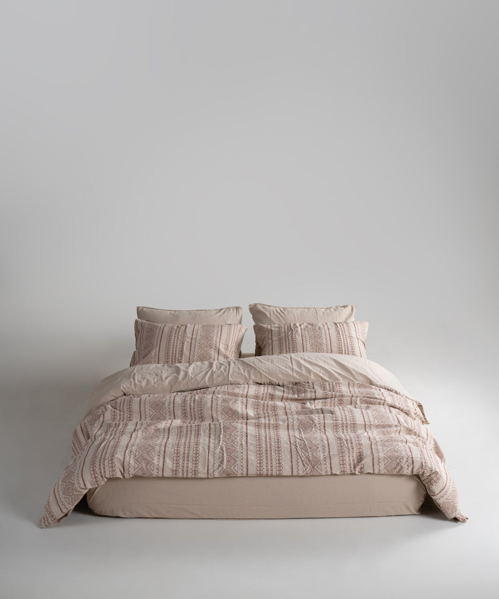 %100 Pamuk Stonewash Nevresim Takımı Coastal Trio - Oxford Tan