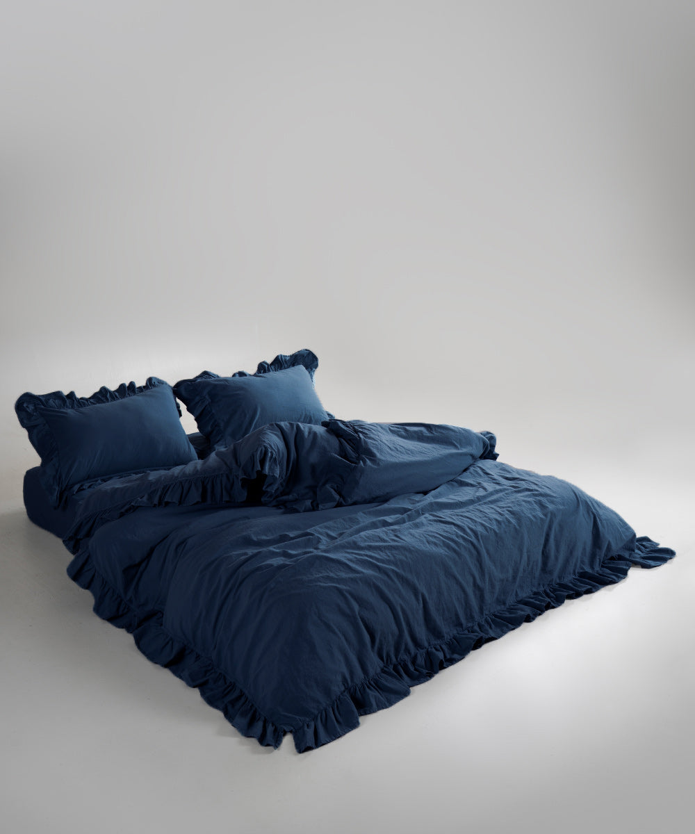 Stonewash 100% Yıkanmış Pamuk Exclusive Nevresim Takımı Dress Blue