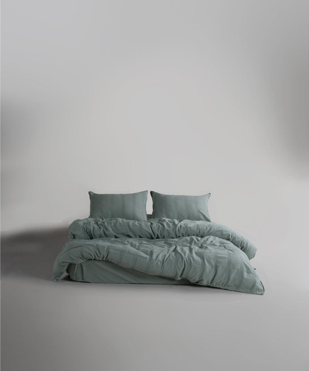 %100 Pamuk Stonewash Nevresim Takımı Cassandra - Natural Green