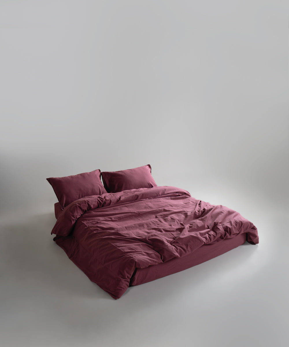 Stonewash 100% Yıkanmış Pamuk Çarşaf Set Raspberry
