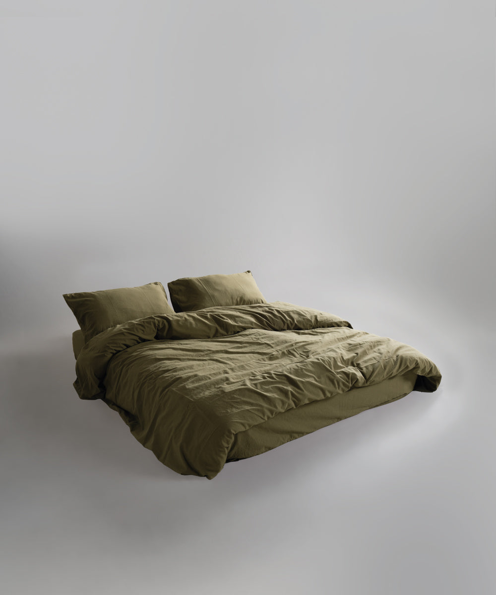 Stonewash 100% Yıkanmış Pamuk Çarşaf Set Olive