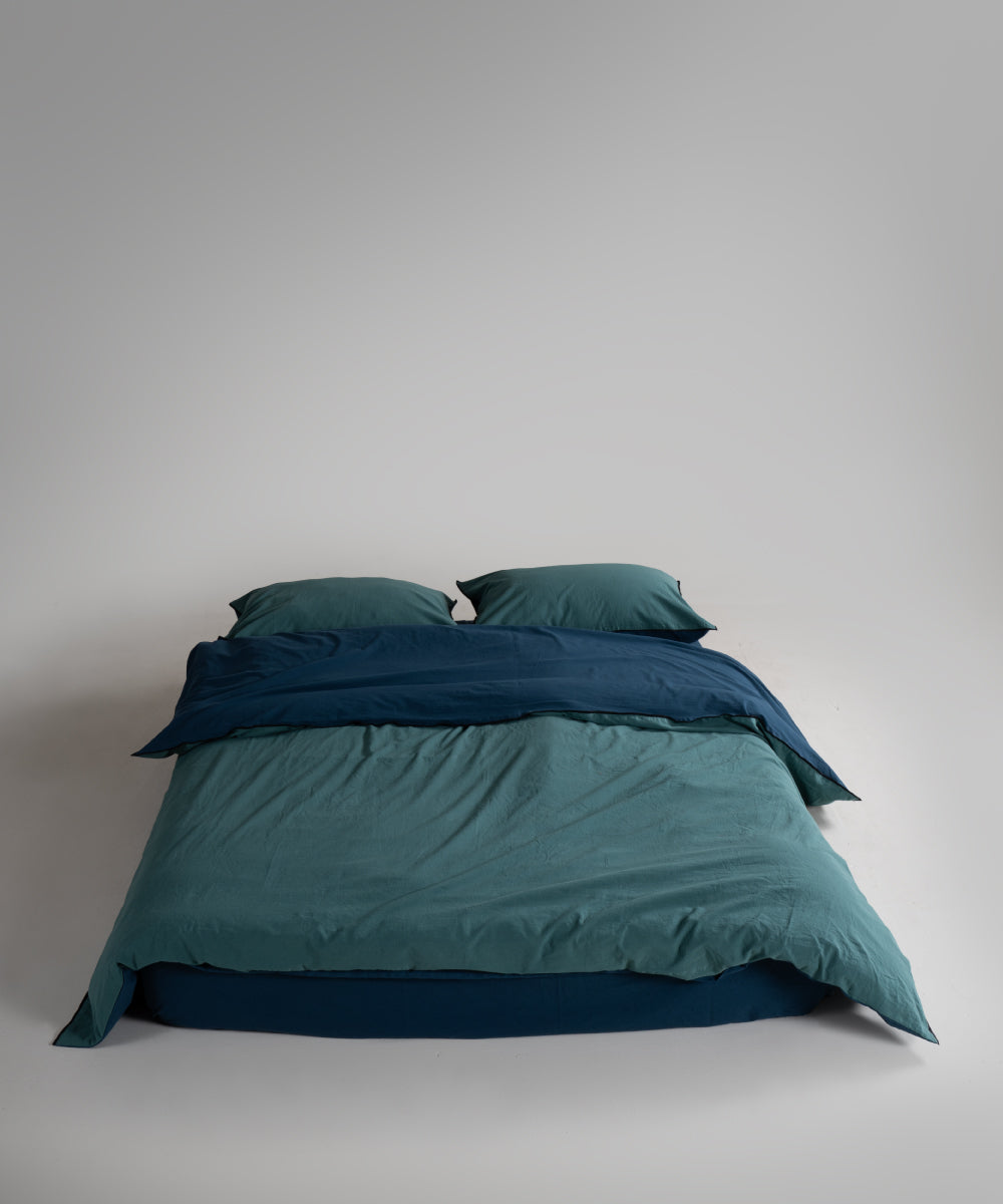 Essualte Doubleface %100 Pamuk Nevresim Takımı Dark Green / Dress Blue