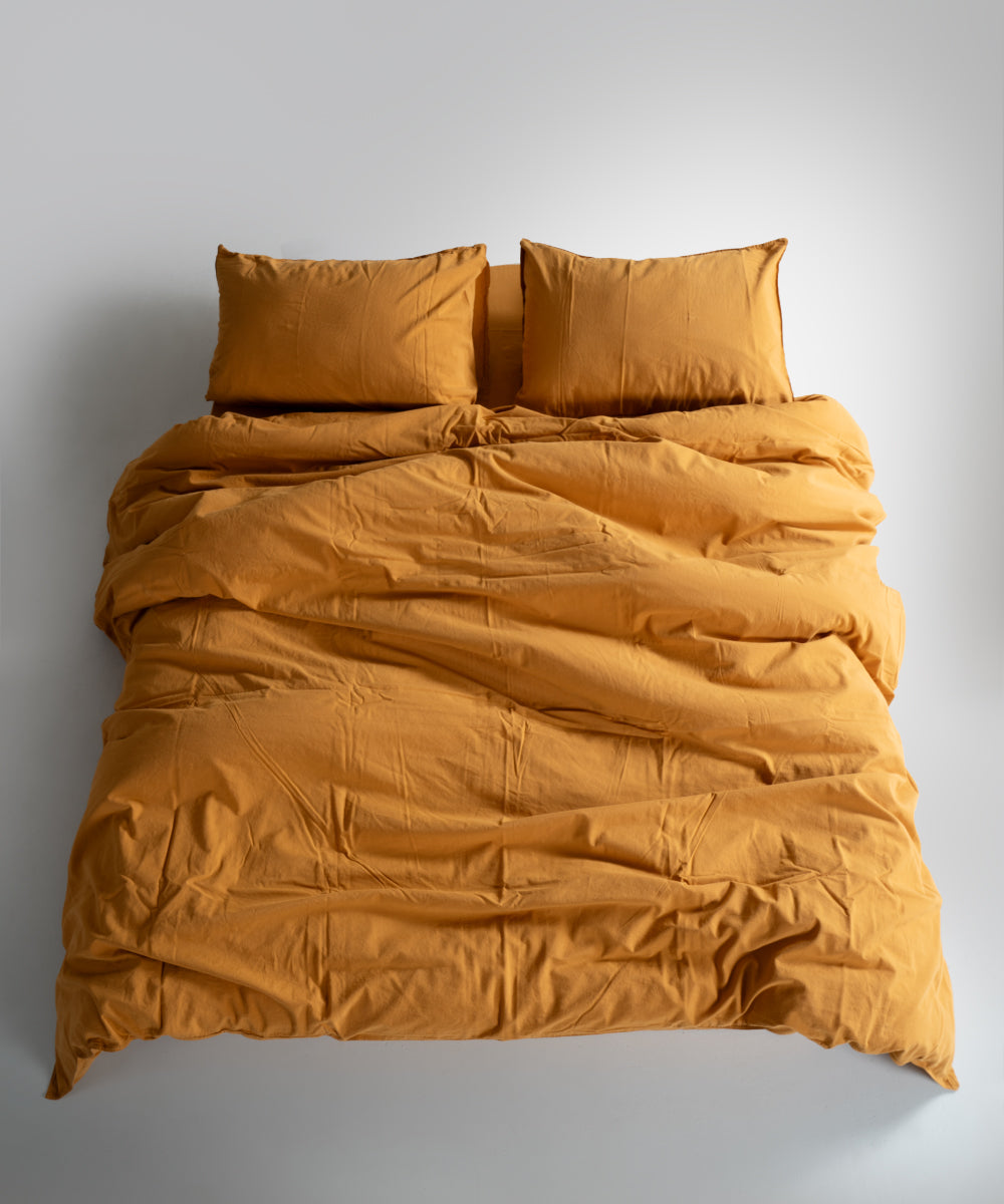 Stonewash 100% Yıkanmış Pamuk Nevresim Takımı Mustard