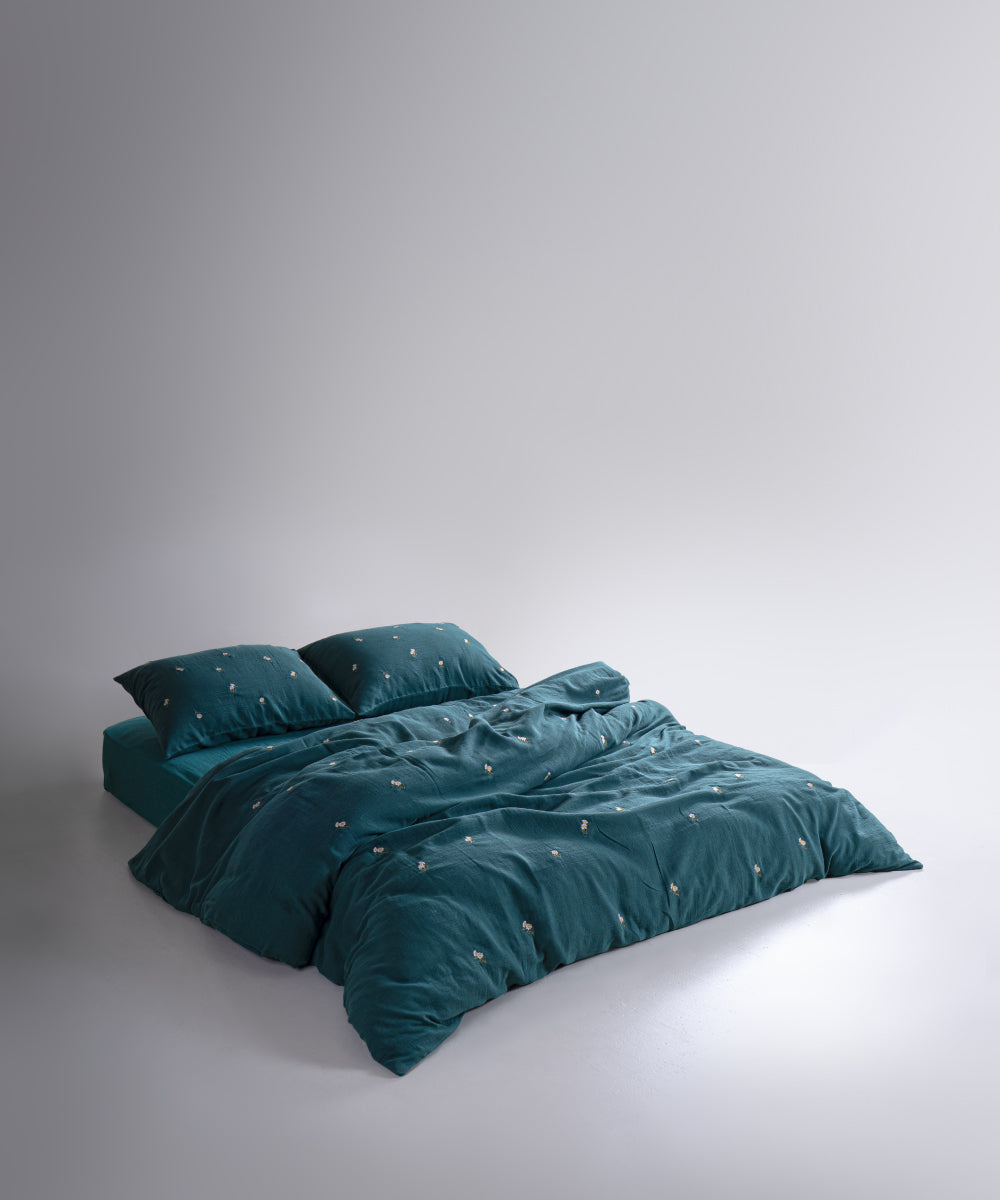 Printemps %100 Pamuk Yıkamalı Nakışlı Müslin Nevresim Takımı Dark Green