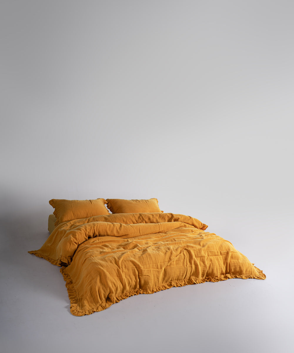 %100 Pamuk Yıkamalı Exclusive Müslin Yastık Kılıfı - Mustard