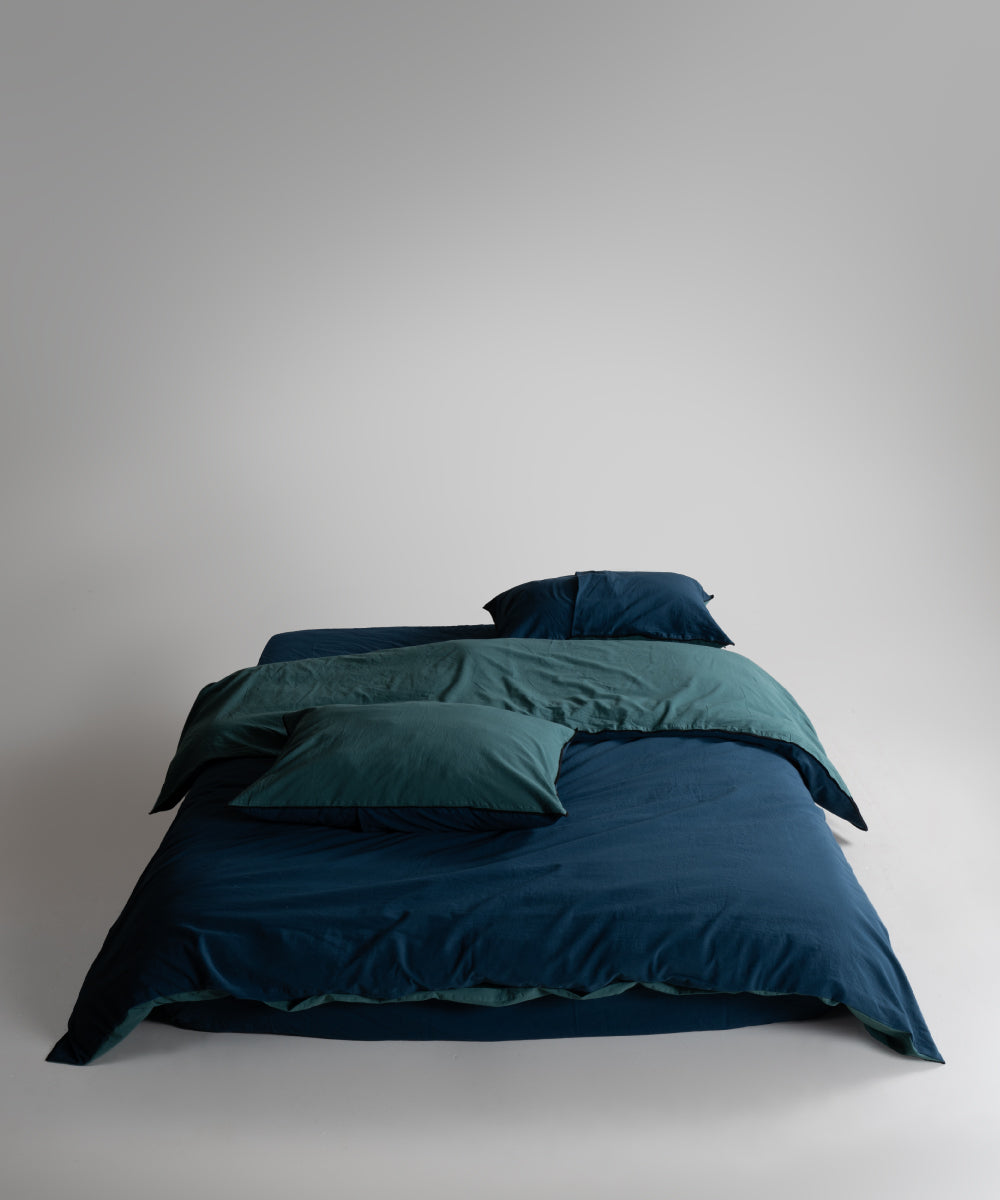 Essualte Doubleface %100 Pamuk Nevresim Takımı Dark Green / Dress Blue