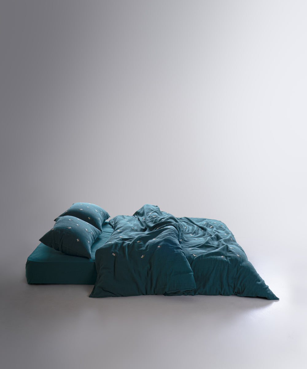 Printemps %100 Pamuk Yıkamalı Nakışlı Müslin Nevresim Takımı Dark Green