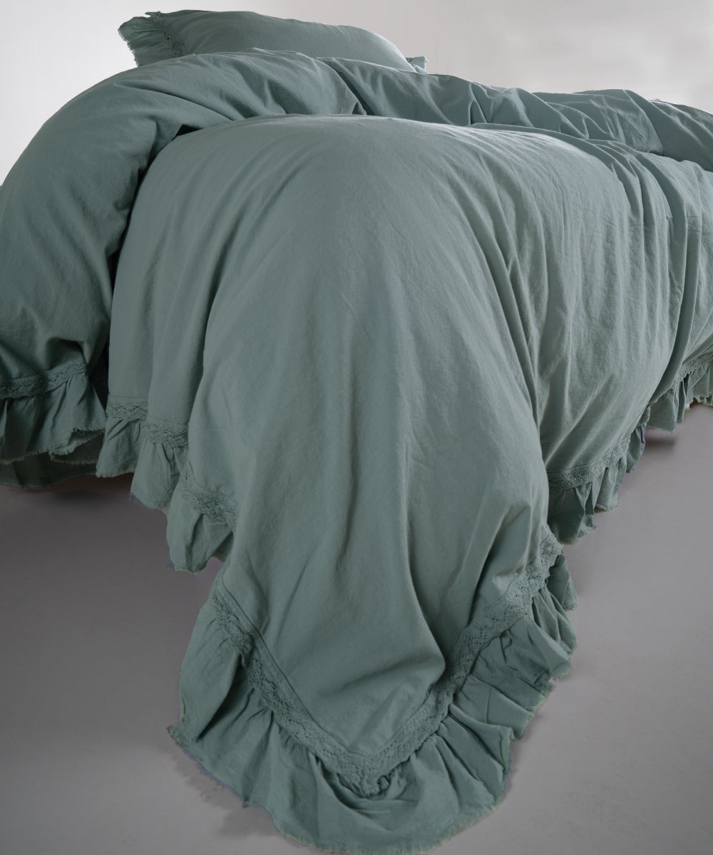 %100 Pamuk Stonewash Nevresim Takımı - Francesca Natural Green