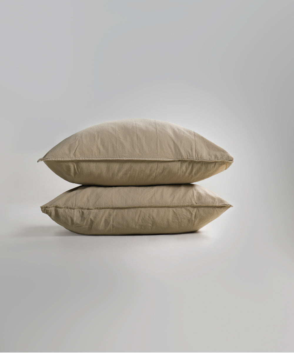 Stonewash 100% Yıkanmış Pamuk Yastık Kılıfı Oxford Tan