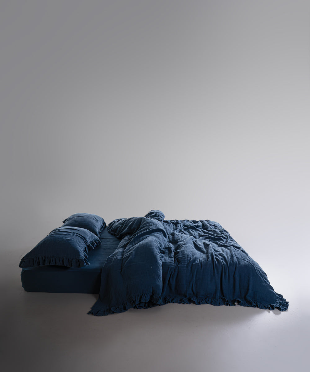 %100 Pamuk Yıkamalı Exclusive Müslin Yastık Kılıfı - Dress Blue