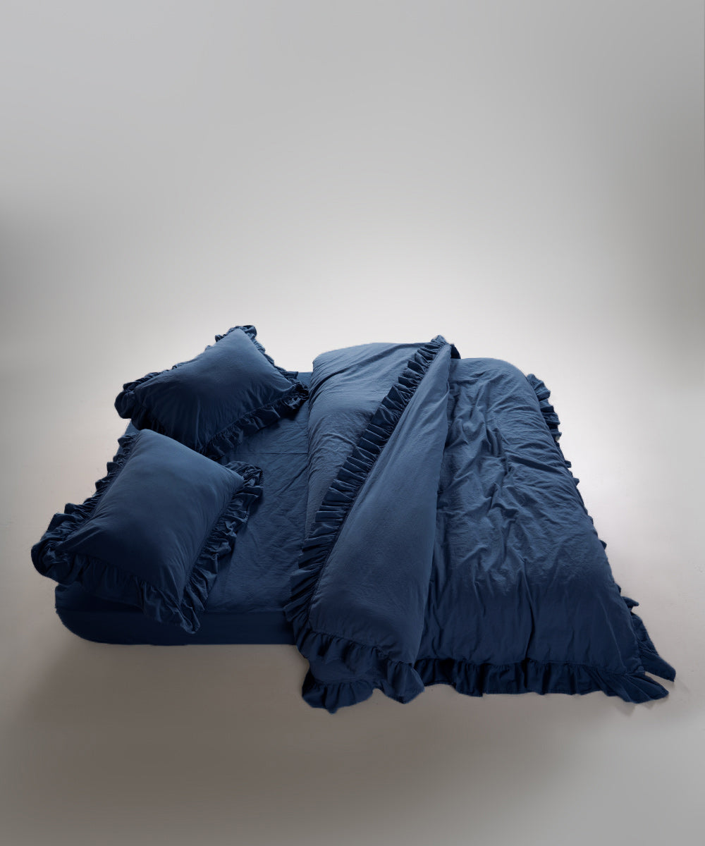 Stonewash 100% Yıkanmış Pamuk Exclusive Nevresim Takımı Dress Blue