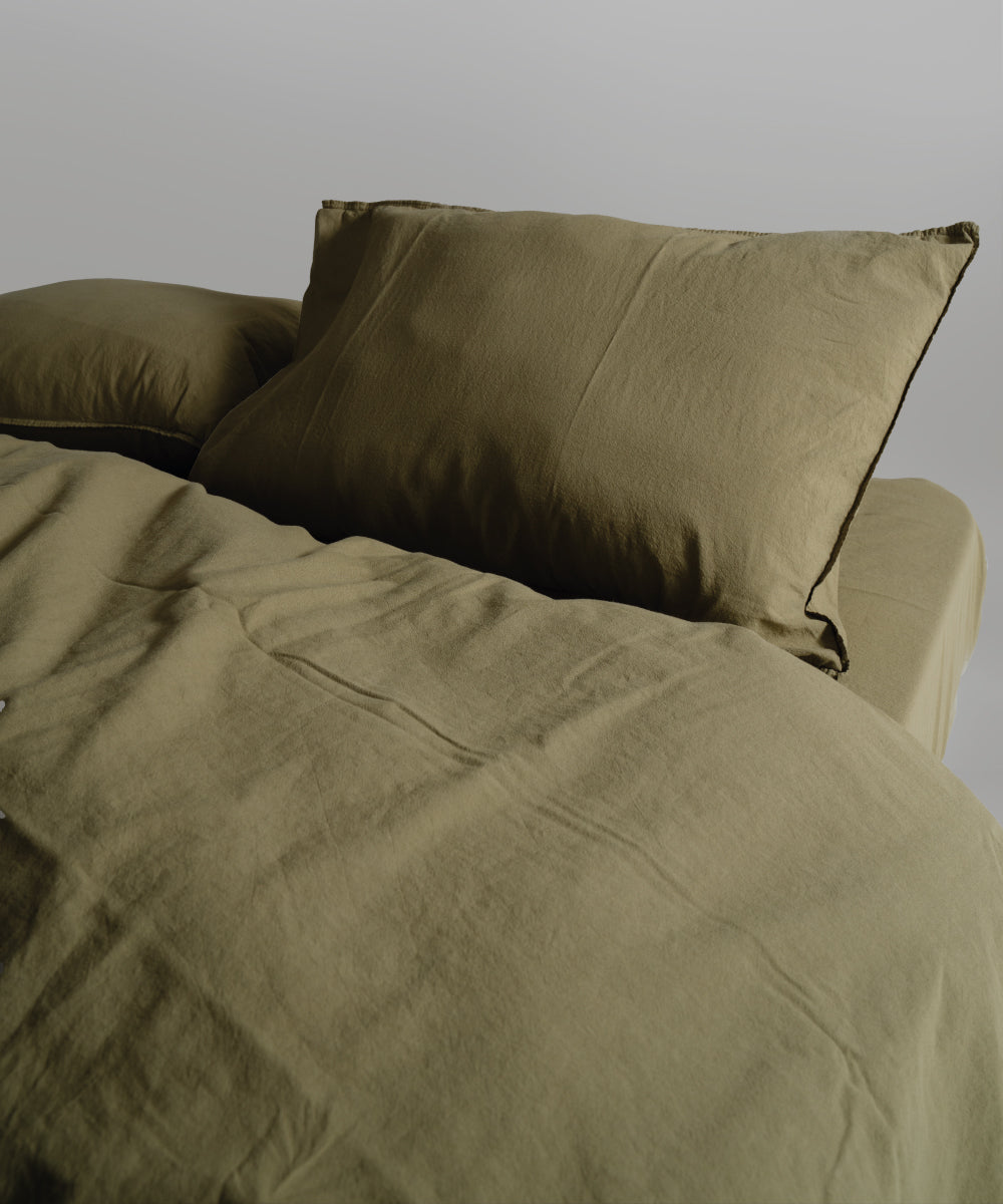 Stonewash 100% Yıkanmış Pamuk Yastık Kılıfı Olive