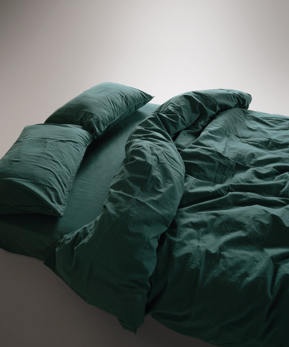 Stonewash 100% Yıkanmış Pamuk Nevresim Seti Dark Green