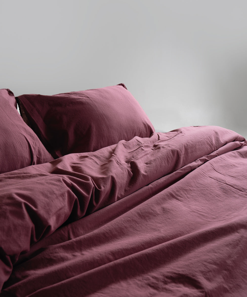 Stonewash 100% Yıkanmış Pamuk Nevresim Takımı Raspberry