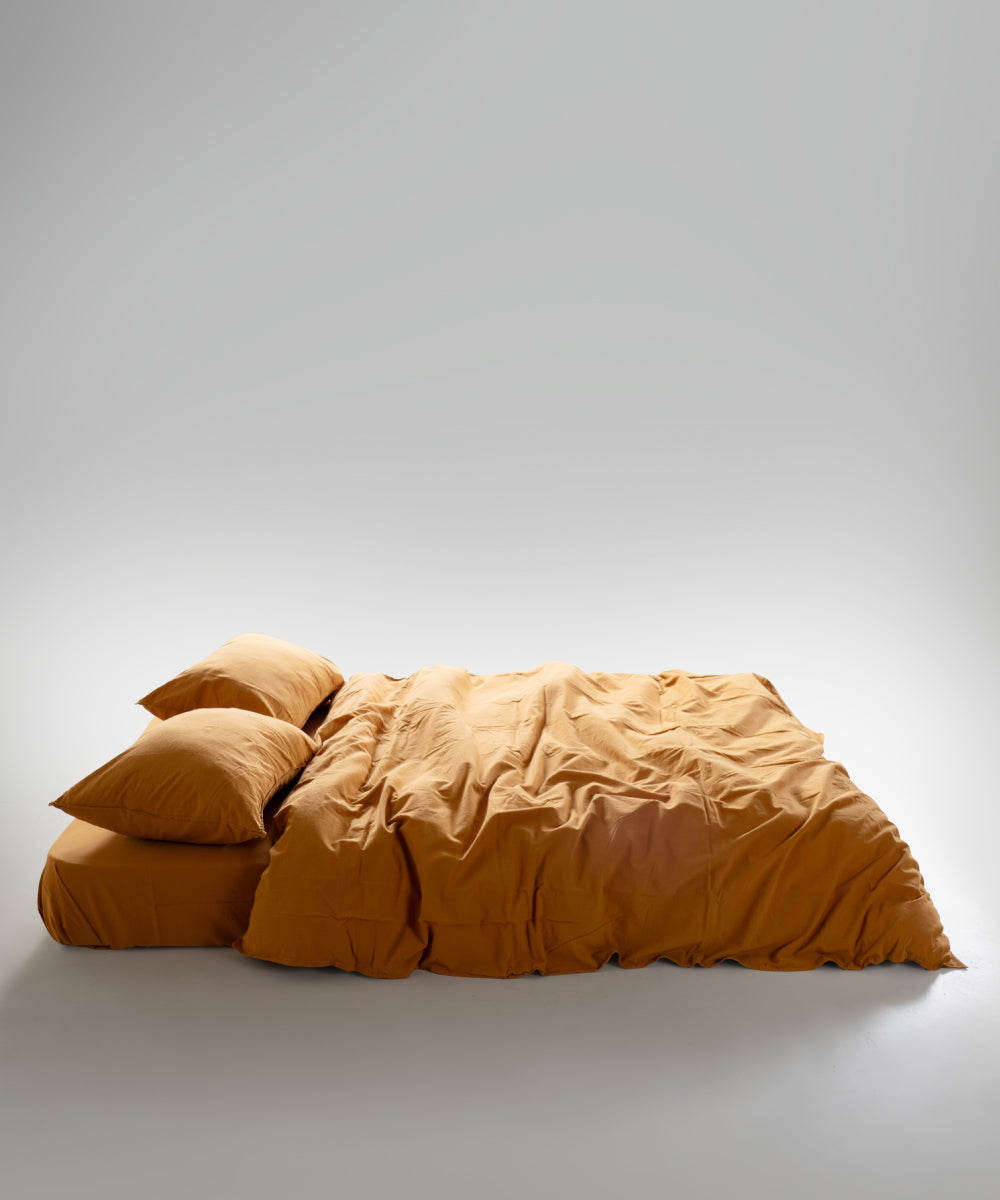 Stonewash 100% Yıkanmış Pamuk Nevresim Takımı Mustard