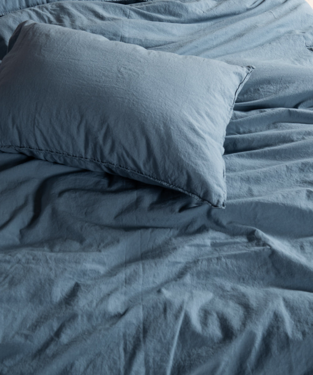 Stonewash 100% Yıkanmış Pamuk Nevresim Takımı Akdeniz Mavisi