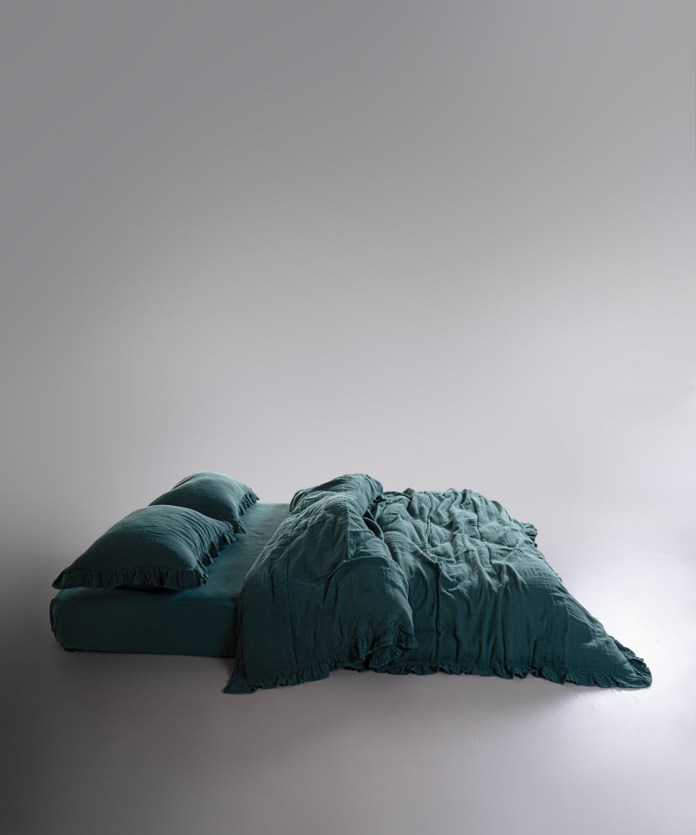 %100 Pamuk Yıkamalı Exclusive Müslin Yastık Kılıfı - Dark Green